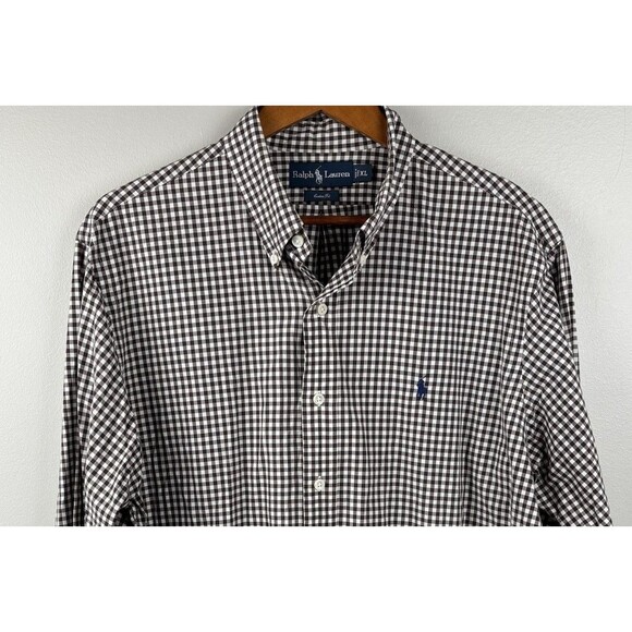 Ralph Lauren Men XL Shirt Brown Check Custom Fit button long sleeve Pony Casual - Picture 3 of 7